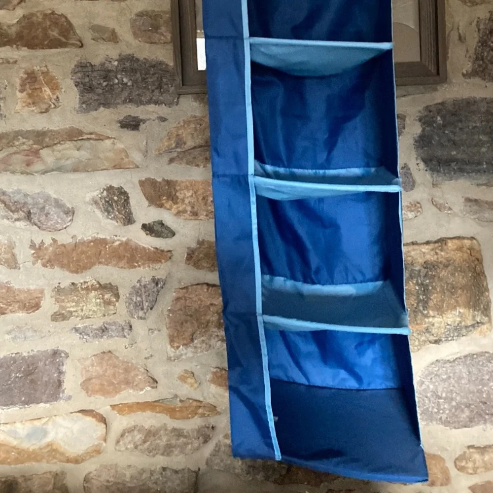 Hanging Shelf Closet organizer Blue shelving for Clothing Shoes Toys
